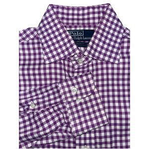 Polo Ralph Lauren Regent Custom Fit‎ Men's 15|M Purple Gingham Check Button Up